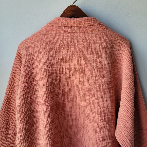 NWOT 100% Cotton Seersucker Oversized Coral Tie Front Kimono Sweater - Picture 14 of 15